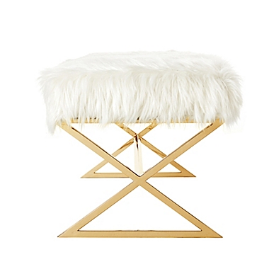 Inspired Home Maggie Faux Fur Bench in White/Gold. View a larger version of this product image.