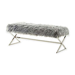 Inspired Home Maggie Faux Fur Bench in Chrome