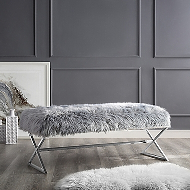 Inspired Home Maggie Faux Fur Bench in Chrome. View a larger version of this product image.