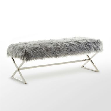 Inspired Home Maggie Faux Fur Bench in Chrome. View a larger version of this product image.