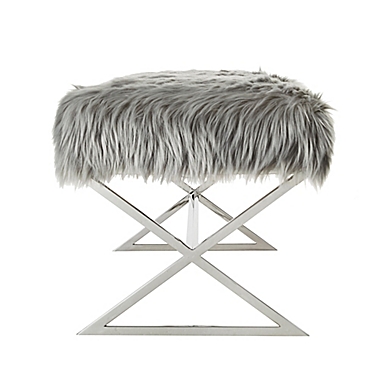 Inspired Home Maggie Faux Fur Bench in Chrome. View a larger version of this product image.