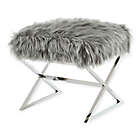 Alternate image 0 for Inspired Home Maggie Faux Fur Ottoman in Grey/Chrome