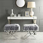 Alternate image 1 for Inspired Home Maggie Faux Fur Ottoman in Grey/Chrome