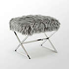 Alternate image 3 for Inspired Home Maggie Faux Fur Ottoman in Grey/Chrome