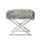Alternate image 4 for Inspired Home Maggie Faux Fur Ottoman in Grey/Chrome