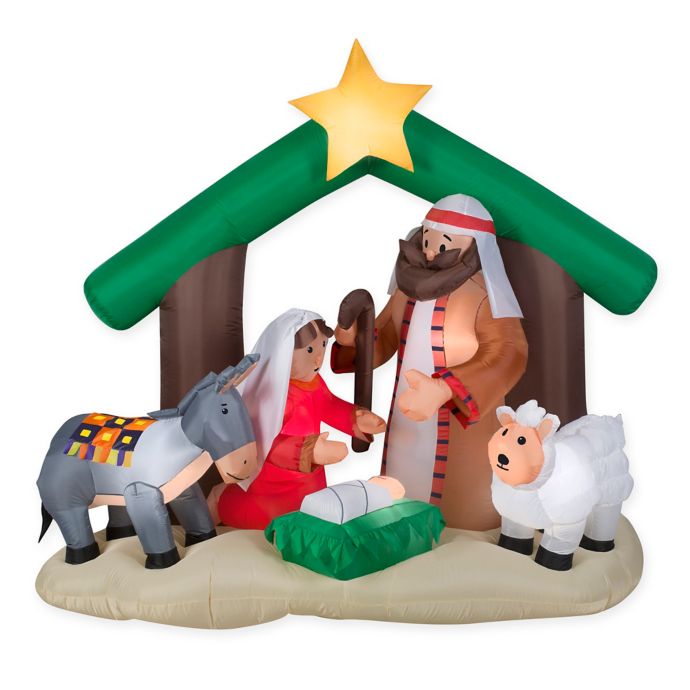 Gemmy Inflatable Nativity Scene Outdoor Decoration Bed Bath