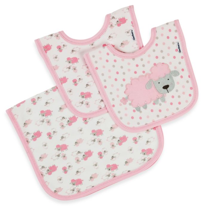 Gerber® Pink Lamb Organic Bibs & Burp Cloth Feeding Set Bed Bath & Beyond