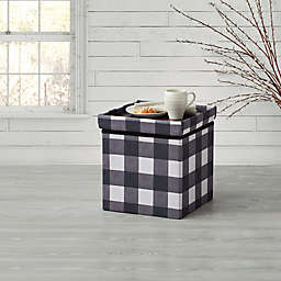 Bee & Willow™ Linen Upholstered Plaid Ottoman in Black