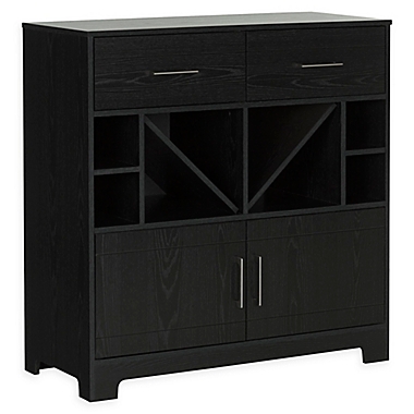 South Short Vietti 2-Door 2-Drawer Wine Cabinet and Bottle Storage in Black/Oak. View a larger version of this product image.