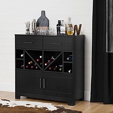 South Short Vietti 2-Door 2-Drawer Wine Cabinet and Bottle Storage in Black/Oak. View a larger version of this product image.