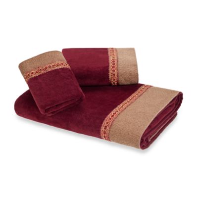 deep red bath towels