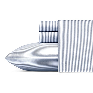 Poppy &amp; Fritz&reg; Oxford Stripe 200-Thread-Count Twin XL Sheet Set in White/Blue. View a larger version of this product image.
