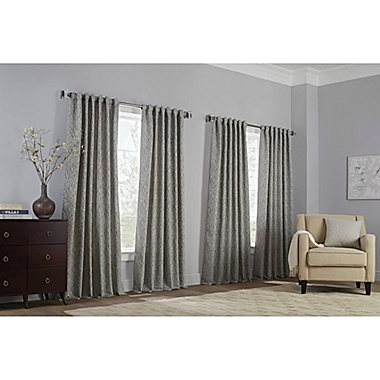 Sebille Jacquard 63-Inch Pinch Pleat Window Curtain Panel in Latte (Single). View a larger version of this product image.
