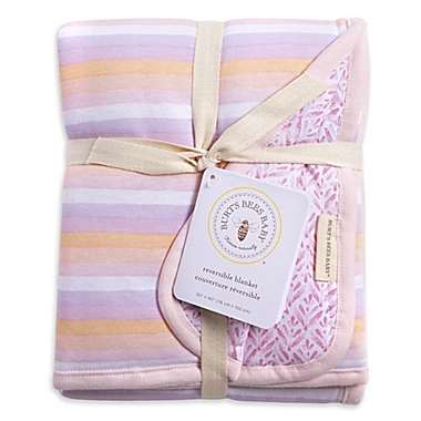 Burt&#39;s Bees Baby&reg; Sunset Stripe Organic Cotton Reversible Blanket in Blossom. View a larger version of this product image.