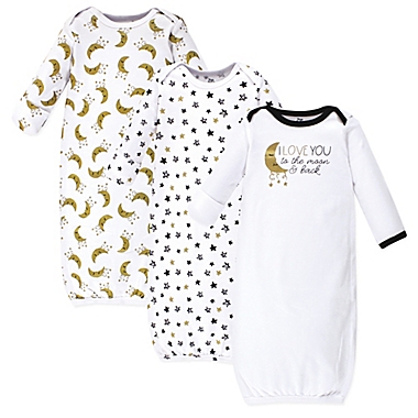 Yoga Sprout&reg; Preemie 3-Piece Moon Gown Set in White. View a larger version of this product image.