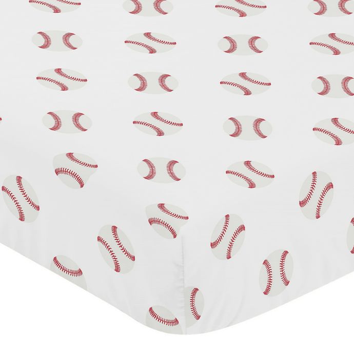 Sweet Jojo Designs Baseball Patch Fitted Crib Sheet In Red White