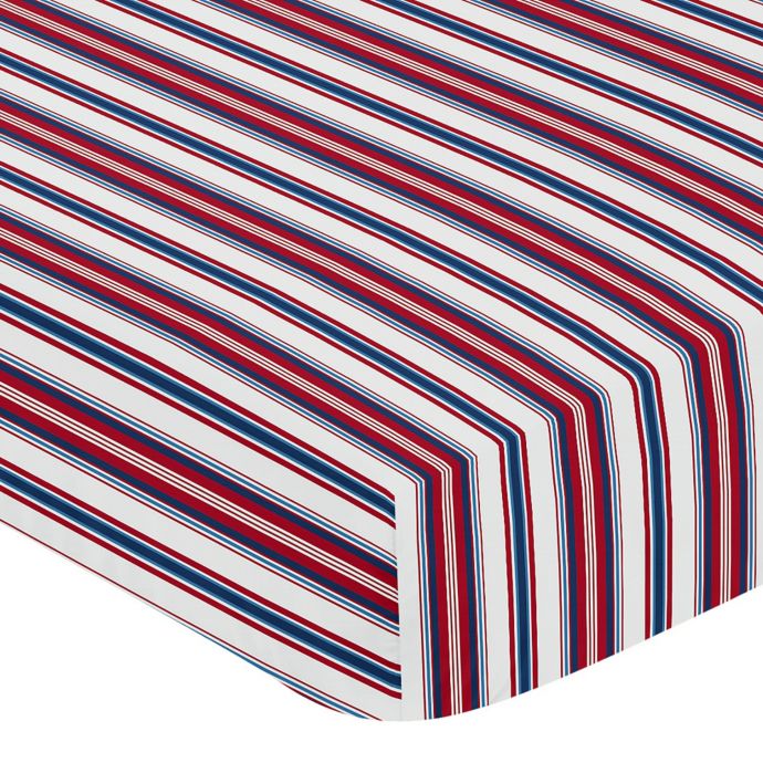 Sweet Jojo Designs Baseball Patch Striped Fitted Crib Sheet In