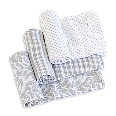 Burt&#39;s Bees Baby&reg; Dottie Bee Organic Cotton Muslin 3-Pack Swaddle Blankets in Fog. View a larger version of this product image.
