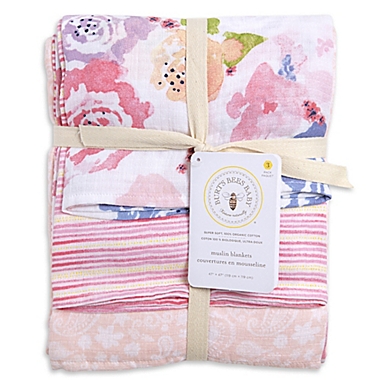 Burt&#39;s Bees Baby&reg; Spring Bouquet Organic Cotton Muslin 3-Pack Swaddle Blankets in Blossom. View a larger version of this product image.