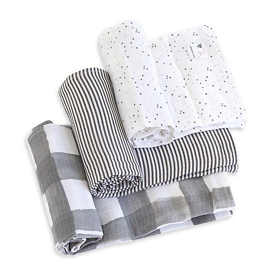 Alternate image 1 for Burt's Bees Baby® Starry Eyes Organic Cotton Muslin 3-Pack Swaddle Blankets in Charcoal