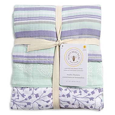 Burt&#39;s Bees Baby&reg; Floral Forest Organic Cotton Muslin 3-Pack Swaddle Blankets. View a larger version of this product image.