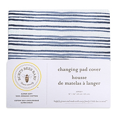 Burt&#39;s Bees Baby&reg; Watercolor Stripe Organic Cotton Changing Pad Cover in Indigo. View a larger version of this product image.