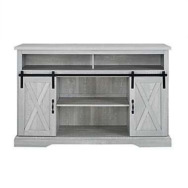 Forest Gate Wheatland 52-Inch Farmhouse Sliding Door TV Stand in Stone Grey. View a larger version of this product image.