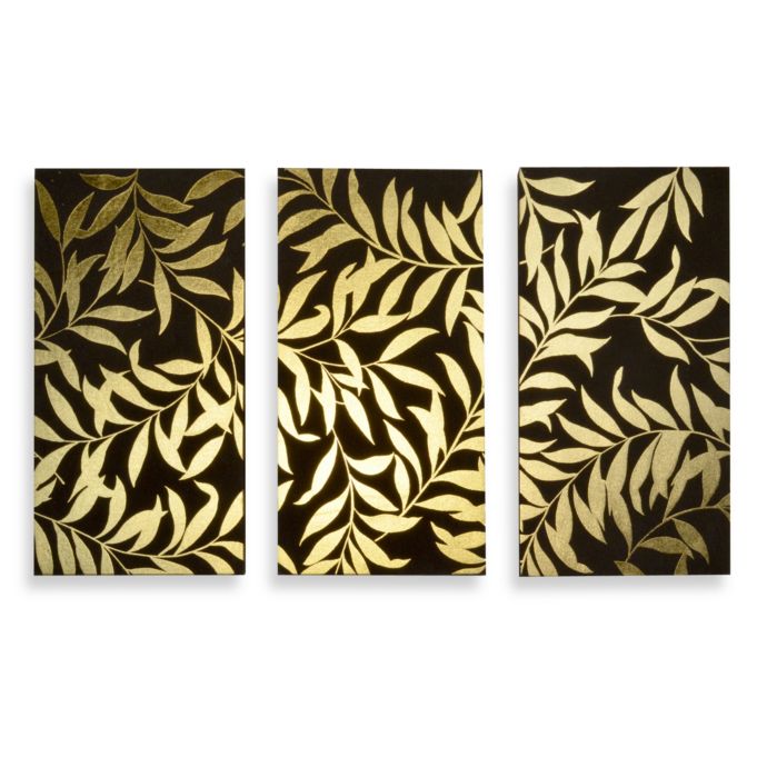 Gold Leaves Panel Wall Art (Set of 3) | Bed Bath & Beyond