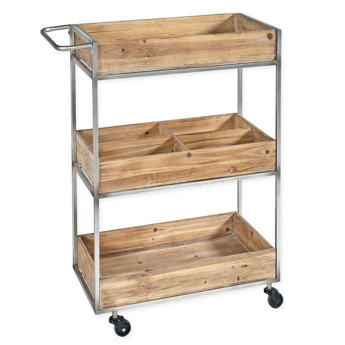 Linon Home Henry Metal Wood Cart In Silver Bed Bath Beyond