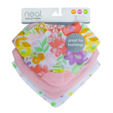 Neat Solutions&reg; 3-Pack Girls Bandana Bibs with Teether in Pink Multi. View a larger version of this product image.