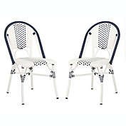 Safavieh Zoya Stackable Patio Chairs in Navy/White (Set of 2)