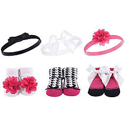 Hudson Baby® Dark Pink/Black Sock & Headband 6-Piece Gift Set