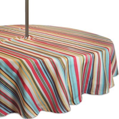 Design Imports Summer Stripe Round, 72 Round Tablecloth With Umbrella Hole