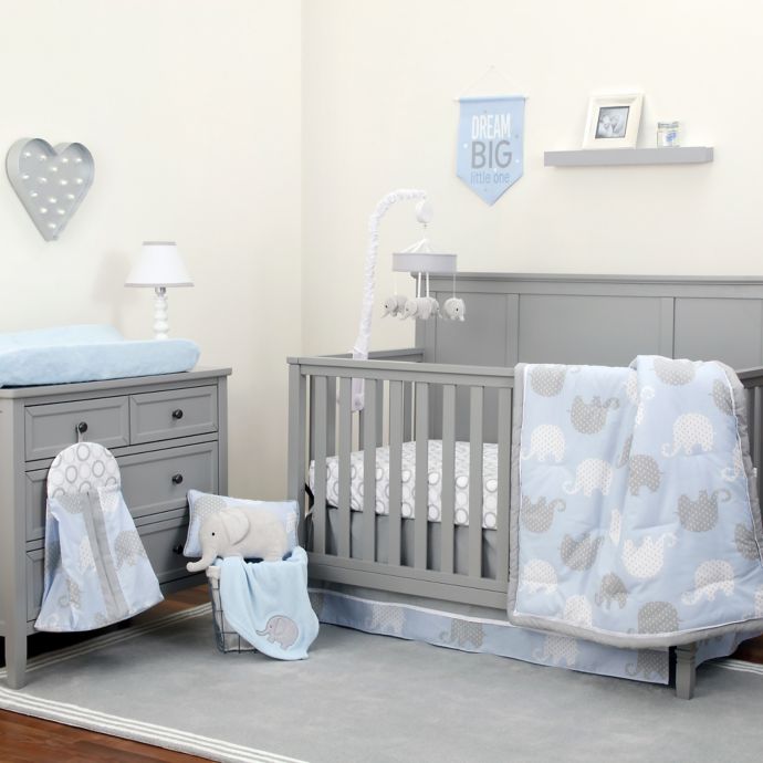 Nojo Dreamer Elephant Crib Bedding Collection In Blue Grey