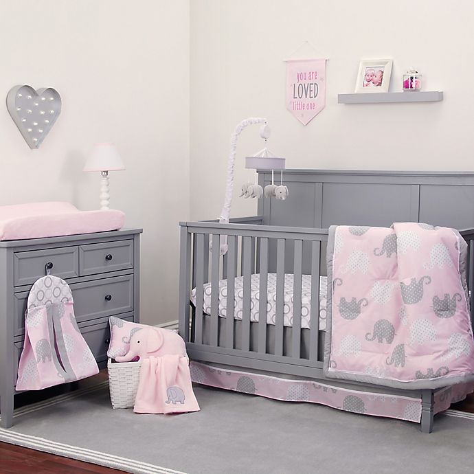 Alternate image 1 for NoJo® Dreamer Elephant Crib Bedding Collection in Pink/Grey
