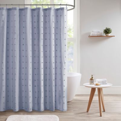 Macon Geometric Design Blue Silver Crushed Jacquard Shower Curtain 