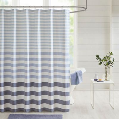 Madison Park Aviana Stripe Woven Shower, Navy Blue Stripe Shower Curtain