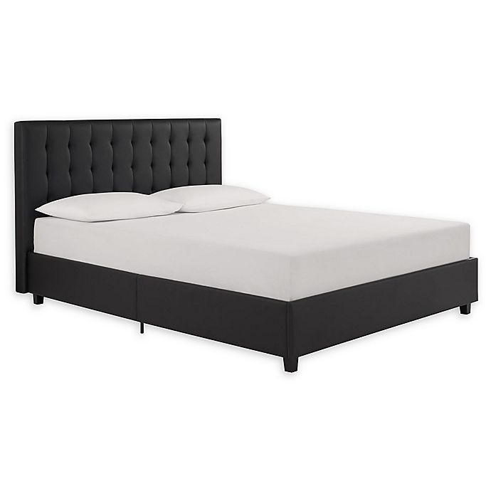 Aer Living Elvia Faux Leather, Black Leather Queen Bed Set