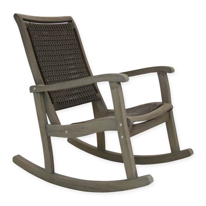 Outdoor Interiors Eucalyptus And Wicker Outdoor Rocking Chair In Grey Bed Bath Beyond