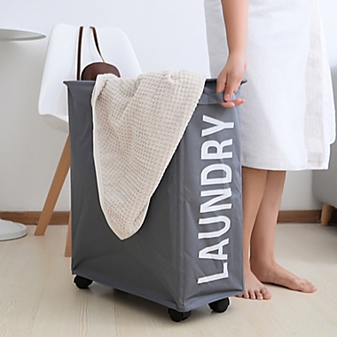 Danya B.&trade; Collapsible Waterproof Folding Laundry Hamper on Wheels in Grey. View a larger version of this product image.