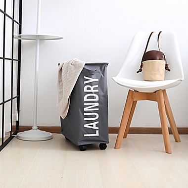 Danya B.&trade; Collapsible Waterproof Folding Laundry Hamper on Wheels in Grey. View a larger version of this product image.