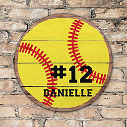 Softball 16-Inch Round Personalized Wood Sign