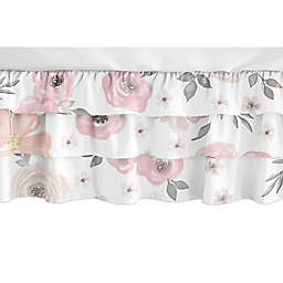 Sweet Jojo Designs Watercolor Floral Tiered Crib Skirt in Pink/White