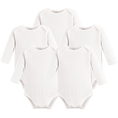 Touched by Nature&reg; Size 6-9M 5-Pack Organic Cotton Long Sleeve Bodysuits in White. View a larger version of this product image.