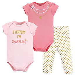 Little Treasure Size 3-6M 3-Piece Sparkling Bodysuits and Pant Set in Pink