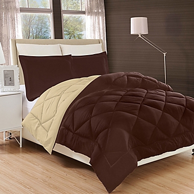 Luxury All Season Reversible 2-Piece Twin/Twin XL Comforter Set in Chocolate/Cream. View a larger version of this product image.