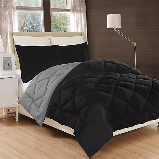 Alternate image 1 for Luxury All Season Reversible 2-Piece Twin/Twin XL Comforter Set in Black/Grey