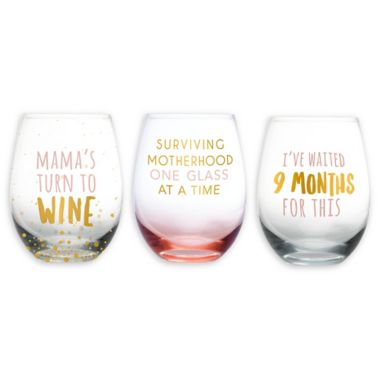 Pearhead&reg; Motherhood Stemless Wine Glass Collection. View a larger version of this product image.