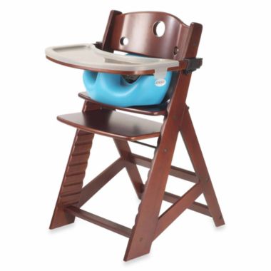 Keekaroo&reg; Height Right&trade; High Chair with Infant Insert and Tray in Mahogany/Aqua. View a larger version of this product image.
