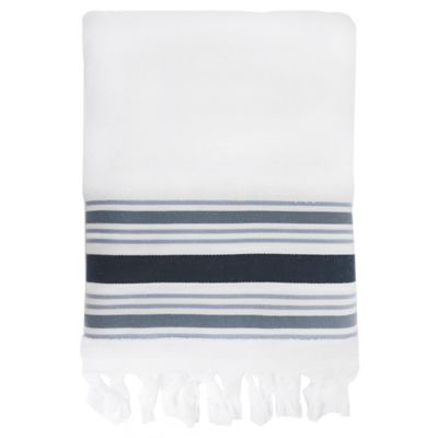 blue and white striped bath towels